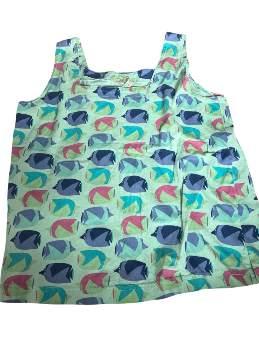 fresh produce Mint Tank Top with Navy, Teal & Pink Fish Print